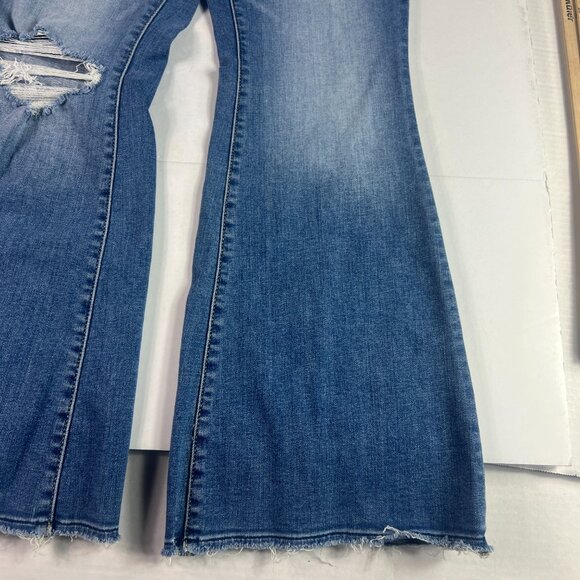 American Eagle Jean Women 30x27* Super High Rise Flare Blue Raw Hem Denim Tag 8S - Picture 5 of 16